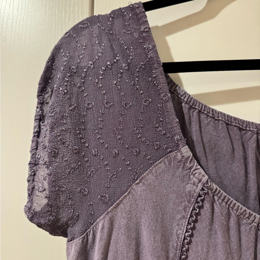 Bohemian Embroidered Scoop Neck Top in Dusty Lavender - Picture 2 of 10
